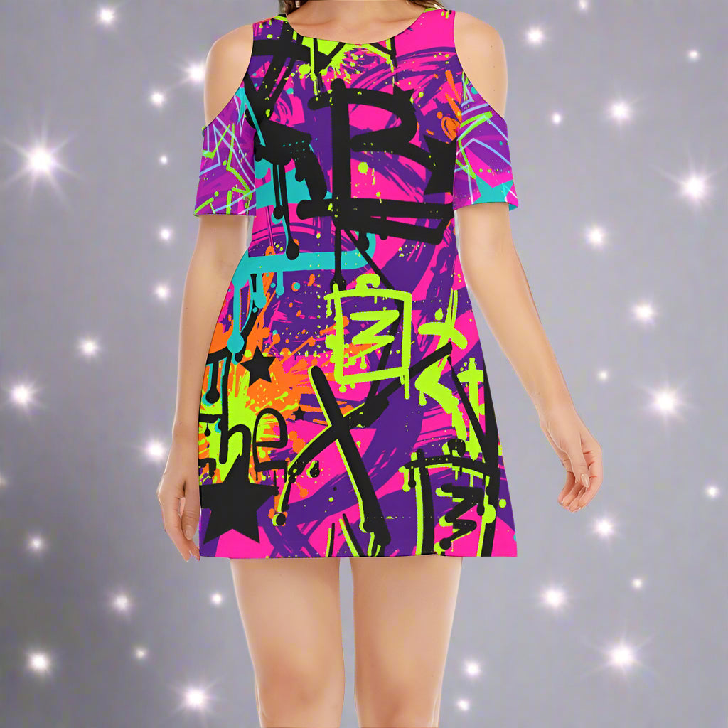 Teen or Woman Rockstar Print Eco-Friendly 100% Cotton Dress