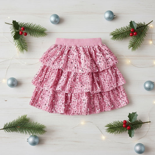 Pink Ruffle Sequin Skirt