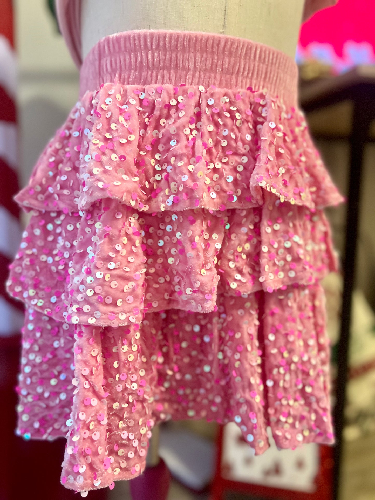 Pink Ruffle Sequin Skirt