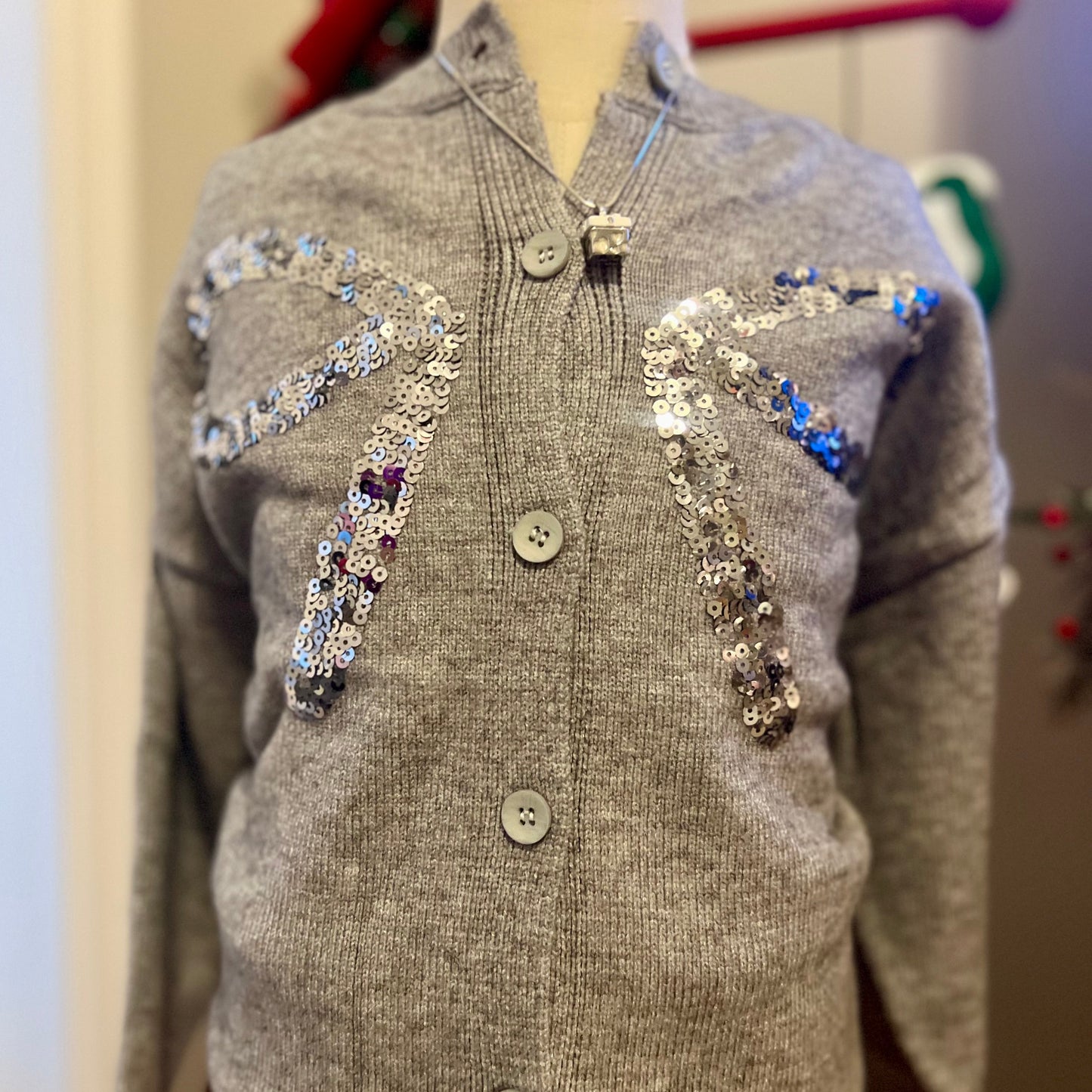 Grey Bow Glam Sweater