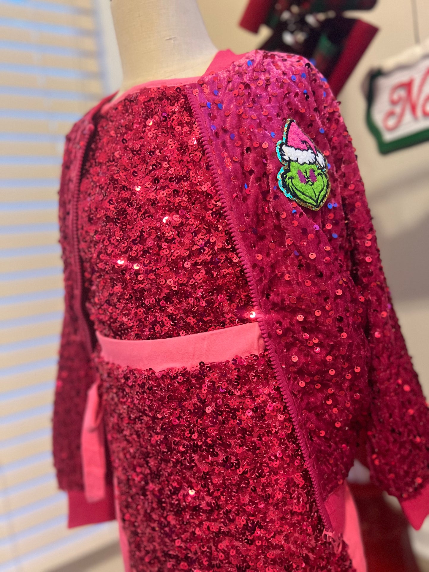 Fuchsia Sequin Bomber Jacket