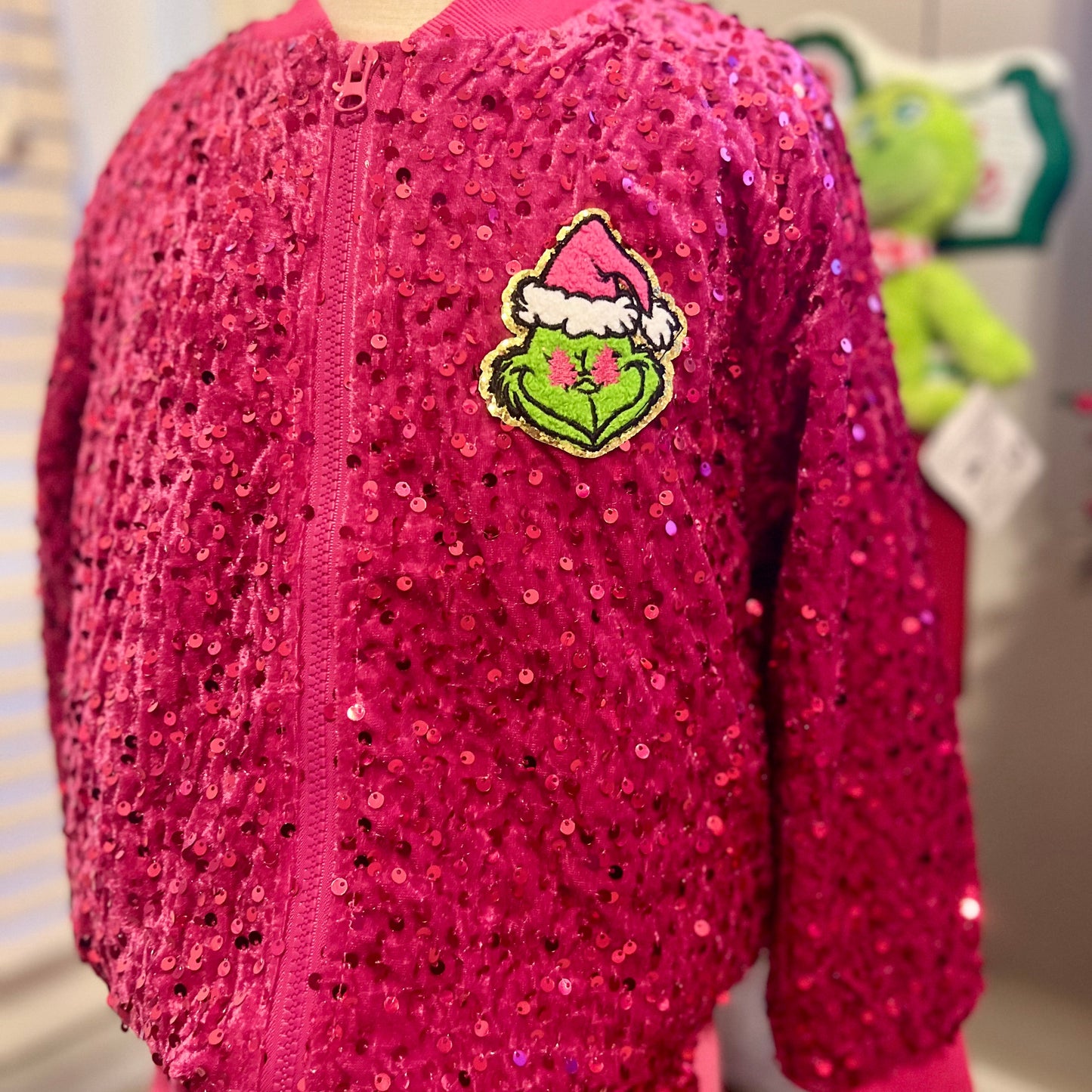 Fuchsia Sequin Bomber Jacket