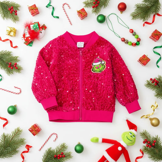Fuchsia Sequin Bomber Jacket