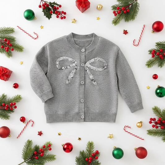 Grey Bow Glam Sweater
